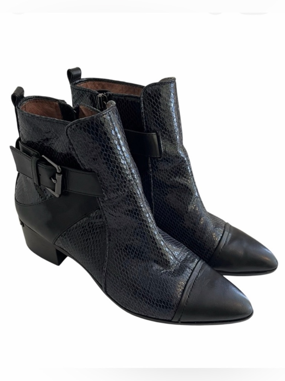Donald J. Pliner Black/Midnight Blue "Doma" Ankle Booties with Buckle Detail 6